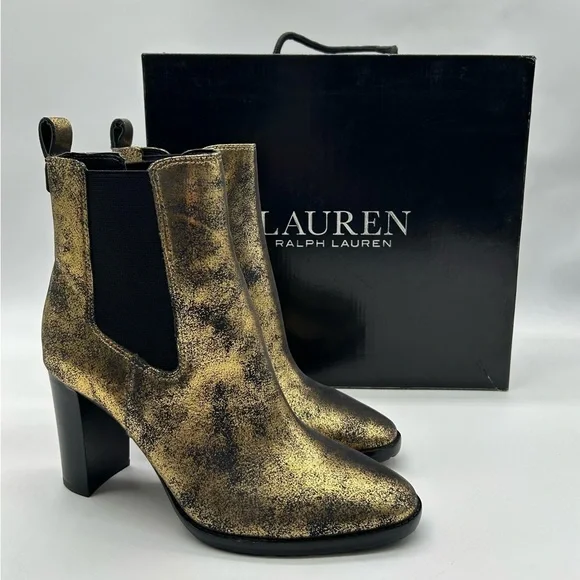 Lauren Ralph Lauren Mylah Gold Distressed Metallic Leather Ankle Boots |  6B NWB - Picture 12 of 12